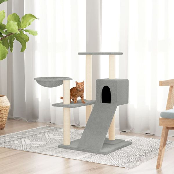 vidaXL Cat Tree Light Grey Engineered wood, plush, sisal Medium