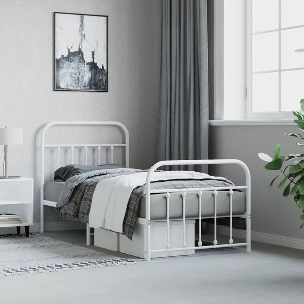 vidaXL Bed Frame White Powder-Coated Steel 35.4x74.8 in Bed Frame