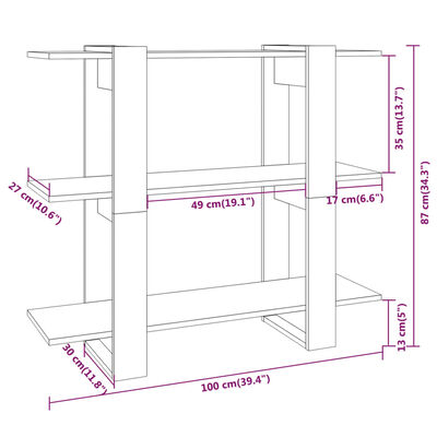 vidaXL Book Cabinet/Room Divider Gray Sonoma 39.4"x11.8"x34.3"