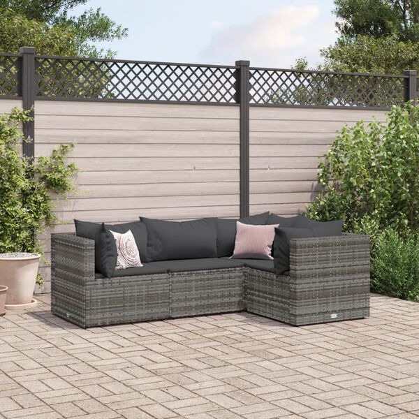 vidaXL Patio Lounge Set Grey PE rattan, powder-coated steel, 100% polyester