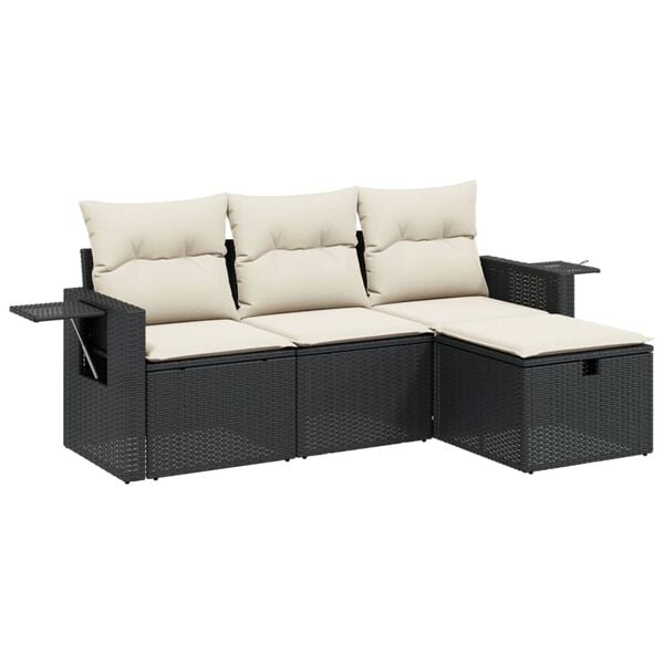 vidaXL Garden Sofa Set Black Poly Rattan, Powder-Coated Steel 4 Piece Set