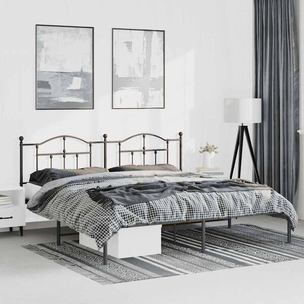 vidaXL Bed Frame Black Powder-Coated Steel Full Bed Frame Rectangular