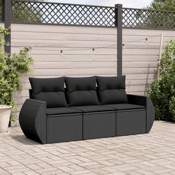 vidaXL Garden Sofa Set Black PE rattan 3 Piece Modular Garden Sofa Set