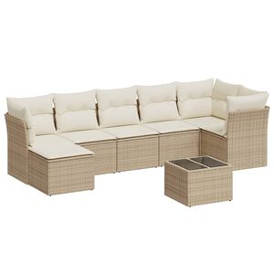 vidaXL Patio Sofa Set Beige, Cream white PE rattan 8-piece