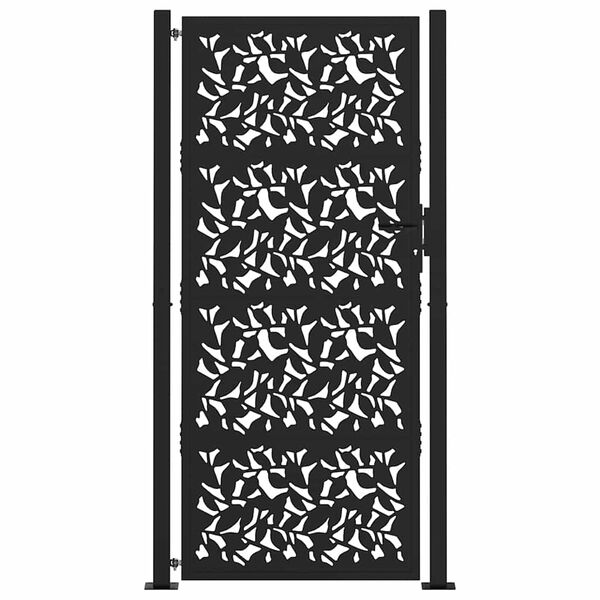 vidaXL Garden Gate Black 39.4x78.7" Steel Leaf Design