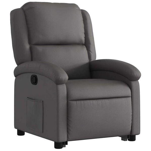 vidaXL Stand Up Recliner Chair Grey Real Leather, Metal, Plywood Standard