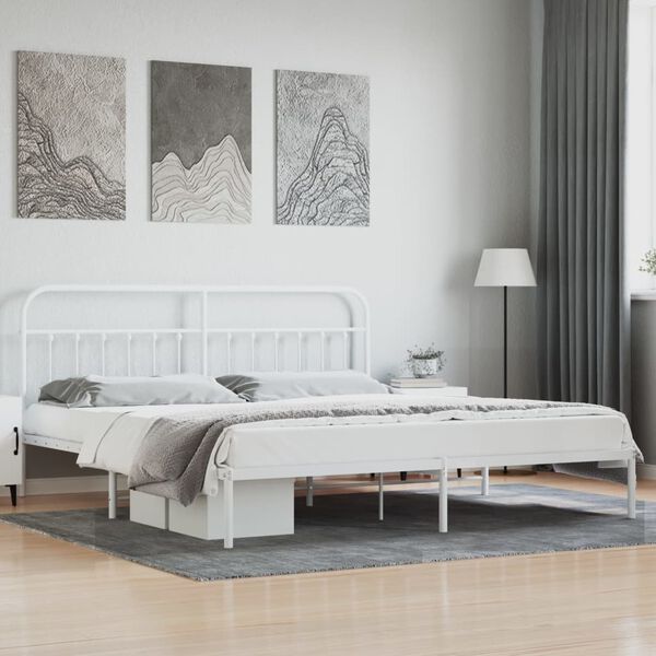 vidaXL Bed Frame White Powder-Coated Steel Full Bed Frame Rectangular