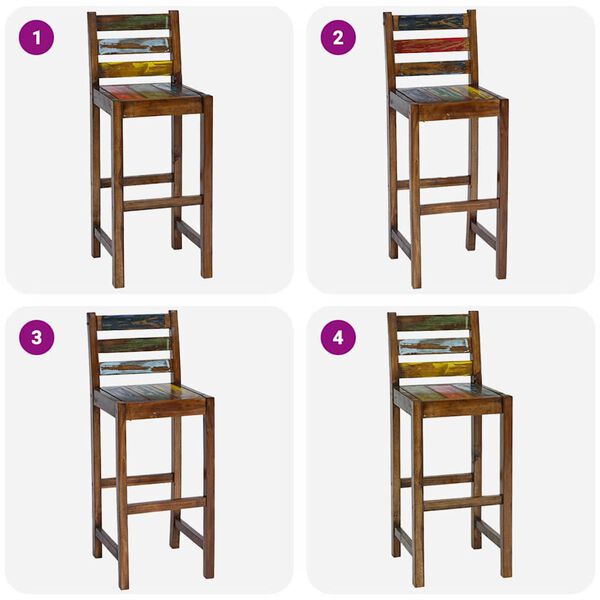 vidaXL Bar Stool Set of 2 Multicolor Solid reclaimed boat wood Standard
