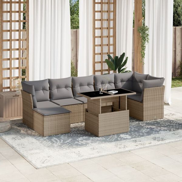 vidaXL Garden Sofa Set Beige PE rattan Large Adjustable Armrests