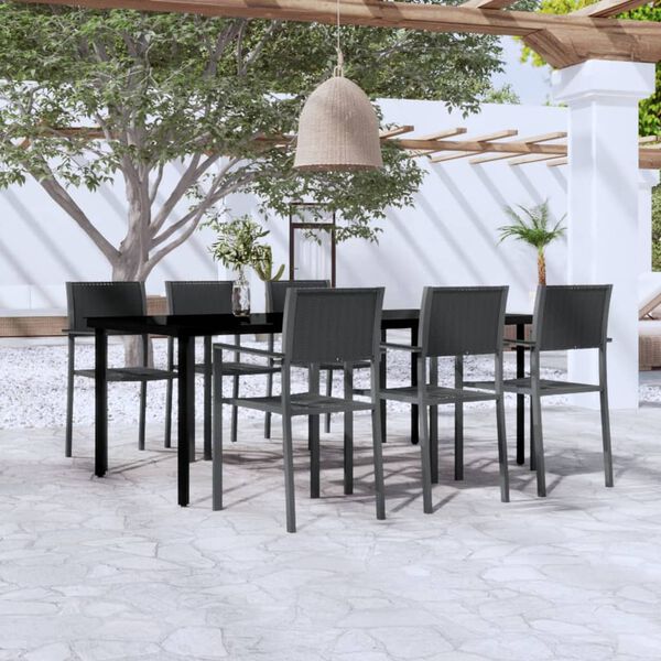 vidaXL Garden Dining Set Black Powder-coated steel, tempered glass, plastic