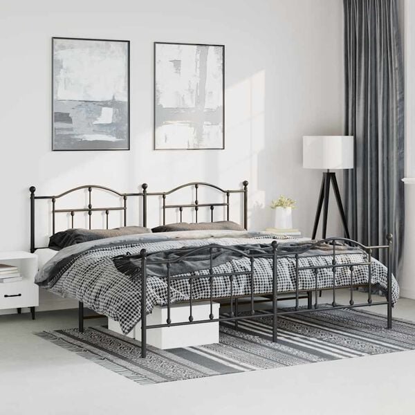vidaXL Bed Frame Black Powder-Coated Steel Double Bed Frame