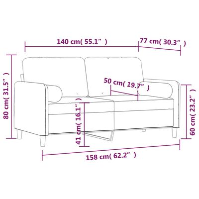 vidaXL 2-Seater Sofa with Pillows&Cushions Dark Gray 55.1" Velvet