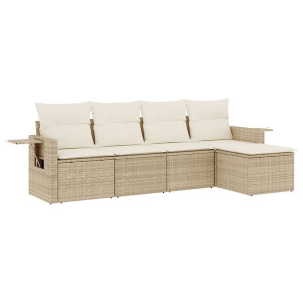vidaXL Garden Sofa Set Beige PE Rattan, Powder-Coated Steel, Polyester