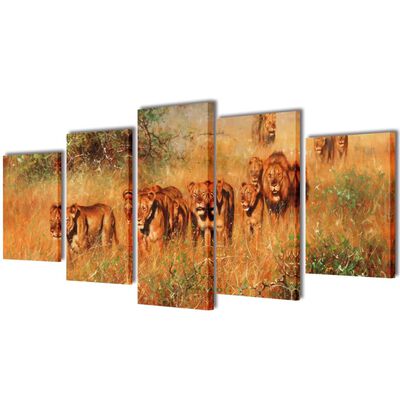 Canvas Wall Print Set Lions 79" x 39"