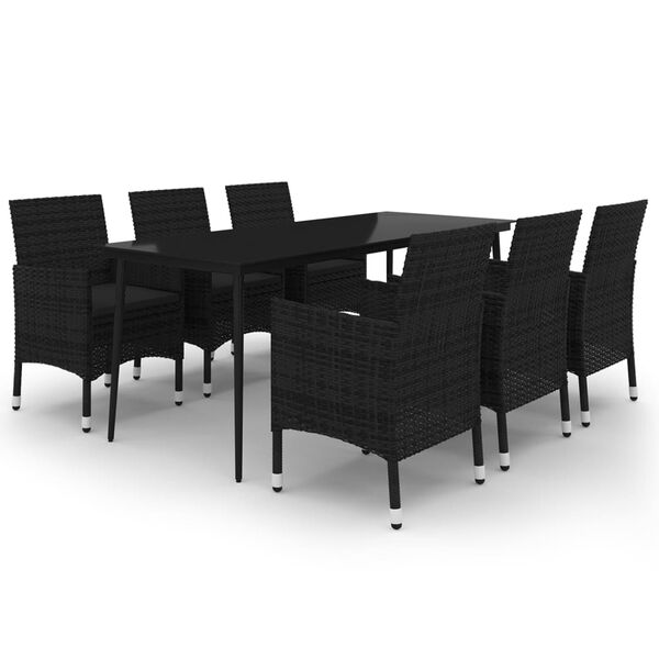 vidaXL Garden Dining Set Black PE rattan, steel, glass 7 Piece