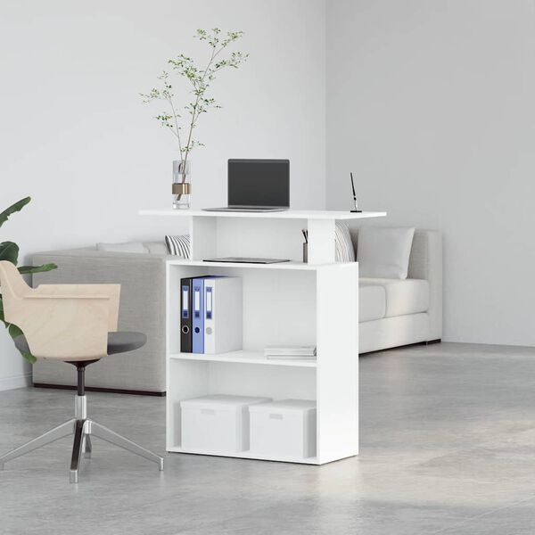 vidaXL Reception Desk White Engineered Wood Medium Reception Desk