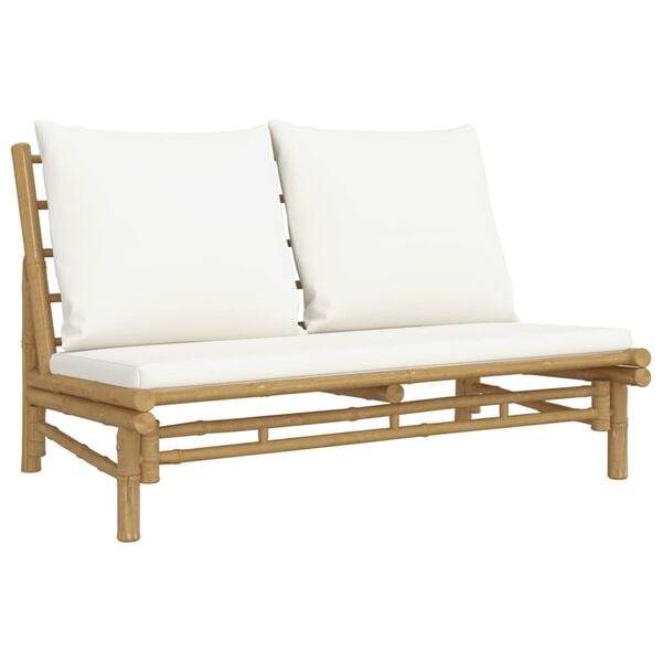 vidaXL Garden Bench Natural Bamboo, Cream White Bamboo, Polyester (cushions)