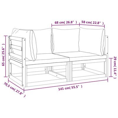 vidaXL Sectional Corner Sofas 2 pcs with Light Gray Cushions Solid Wood Acacia