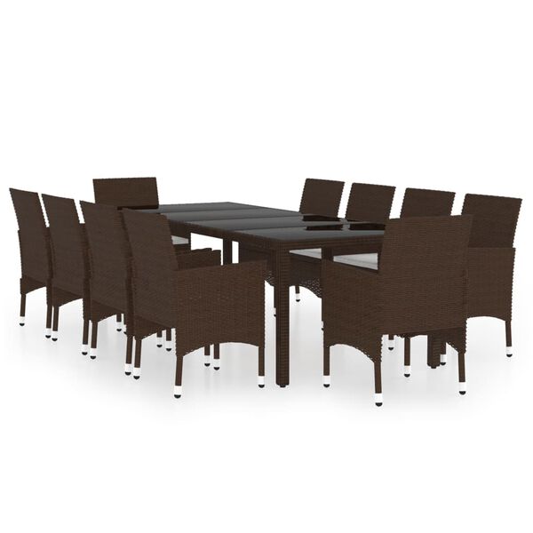 vidaXL Garden Dining Set Brown Poly rattan Large Stackable