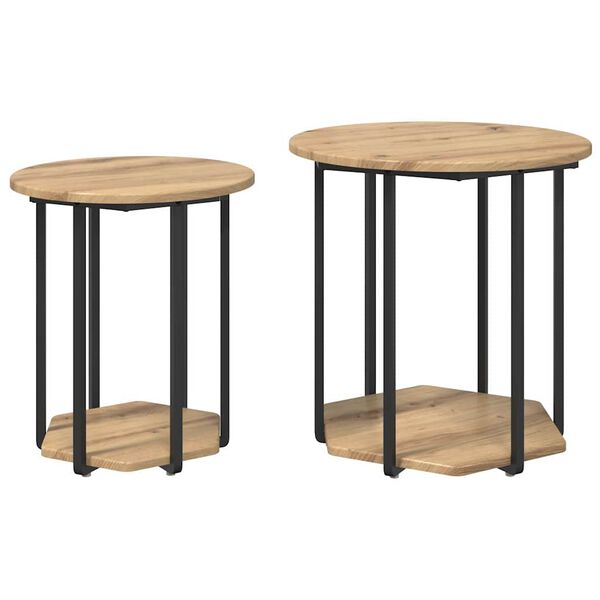 vidaXL Side Table Set with Shelf 2 pcs Brown