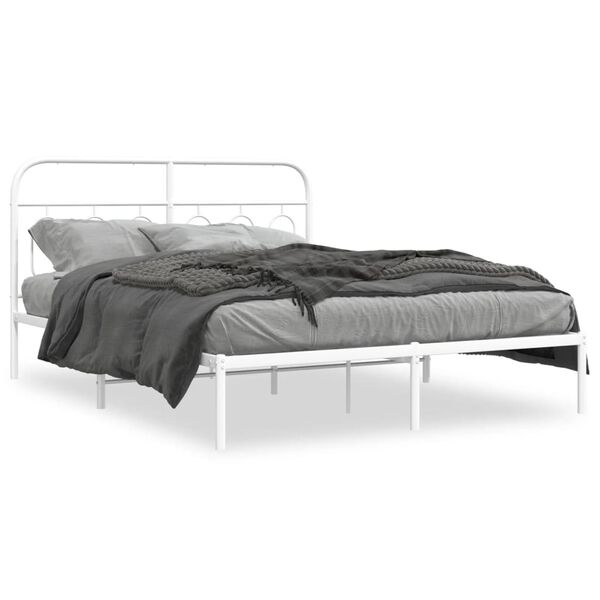 vidaXL Bed Frame White Steel Double Bed Frame Rectangular Modern