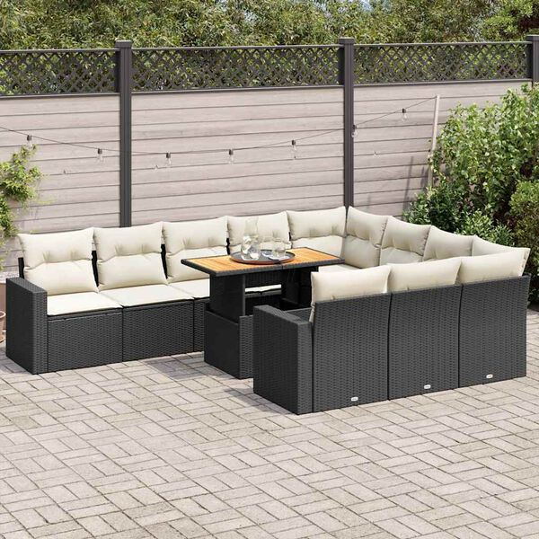 vidaXL Garden Sofa Set Black Poly Rattan Large Adjustable Armrests