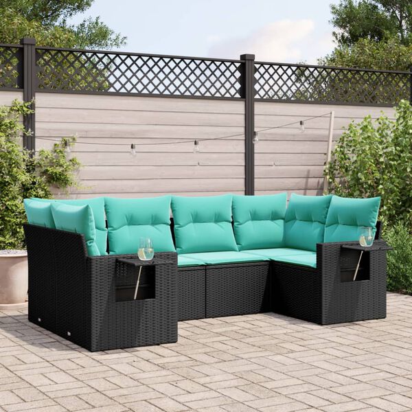 vidaXL 6 Piece Patio Sofa Set with Cushions Black Poly Rattan
