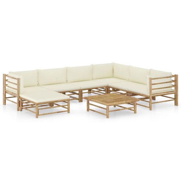 vidaXL Garden Lounge Set Cream White, Bamboo Bamboo, 100% polyester fabric