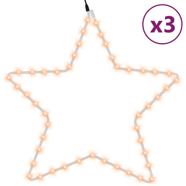 vidaXL Christmas Star Figure Set of 3 Warm White Steel, PVC Medium