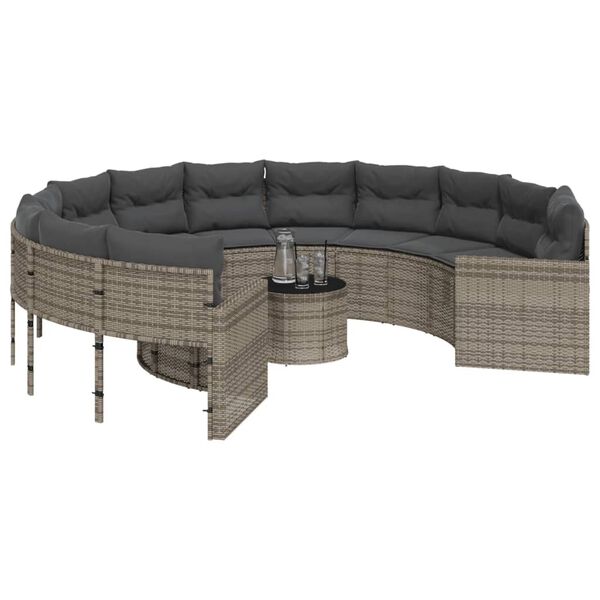 vidaXL Garden Sofa Round Gray PE rattan, powder-coated steel, tempered glass