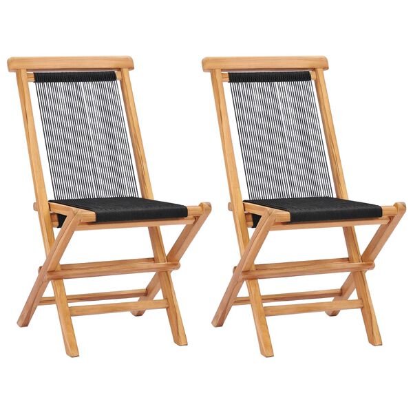 vidaXL Garden Chair Set of 2 Black, Natural Wood Teak wood, Polyester rope
