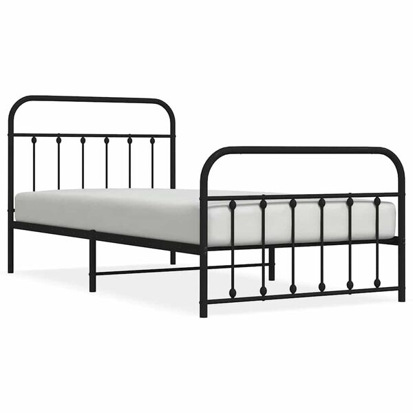 vidaXL Bed Frame Black Powder-Coated Steel Single Bed Frame