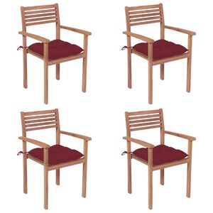 vidaXL Patio Chair Set of 4 Wine Red Solid Teak Wood Medium Stackable