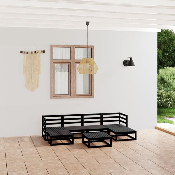 vidaXL Garden Lounge Set Black Solid Pine Wood Medium Modular