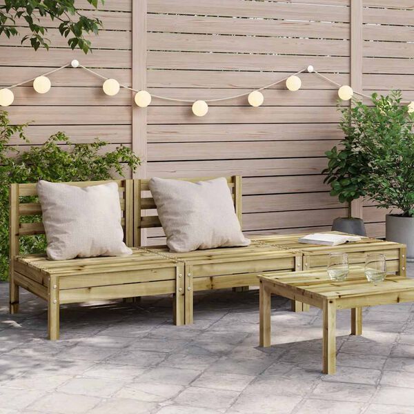 vidaXL Garden Sofa Natural Pine Treated Pine Wood 3-Seater Modular