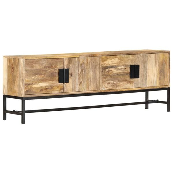 vidaXL TV Cabinet Brown and Black Solid Mango Wood and Powder-Coated Steel