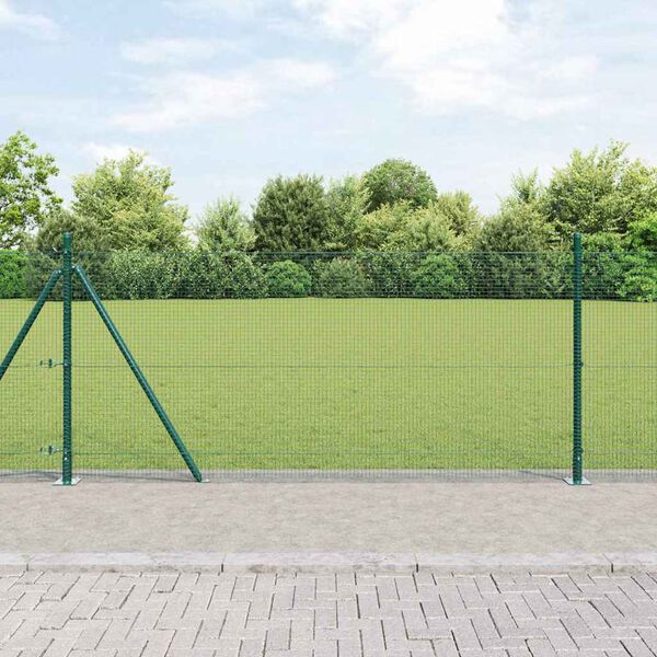 vidaXL Fence with Posts Green 39.4" x 984.3" Steel