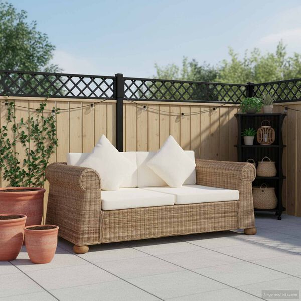 vidaXL Sofa Natural Rattan, Natural, Linen Cream White Natural Rattan Fitrit