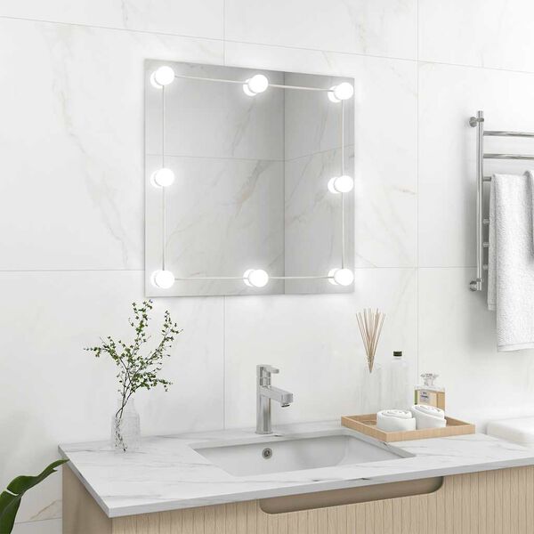 vidaXL Wall Mirror With Led Light Silver Glass, Plastic Medium