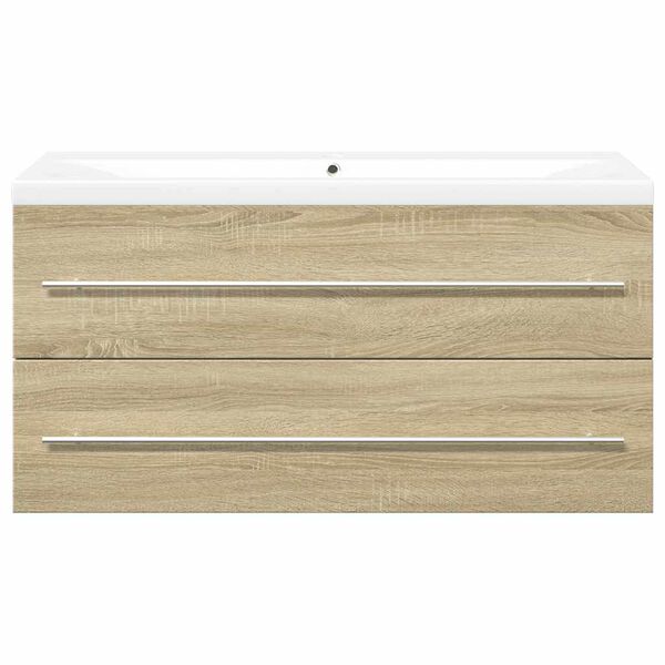 vidaXL Bathroom Furniture Set Sonoma oak, white Engineered wood, ceramic