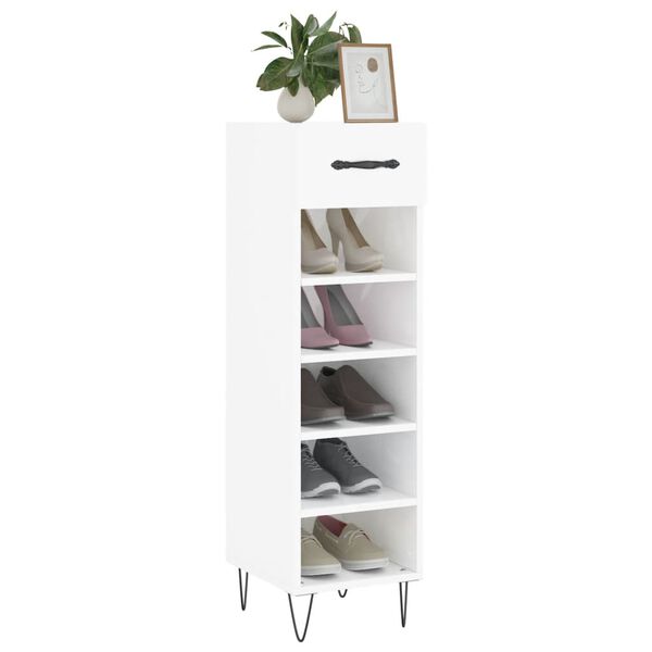 vidaXL Shoe Cabinet High gloss white Engineered wood, iron, aluminum alloy