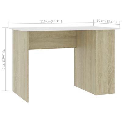 vidaXL Desk White and Sonoma Oak 43.3"x23.6"x28.7" Engineered Wood