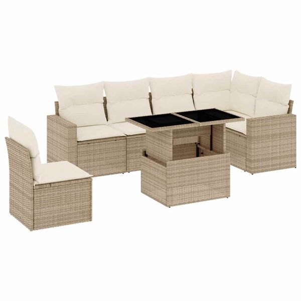 vidaXL Garden Sofa Set Beige PE Rattan, Powder-Coated Steel, Tempered Glass