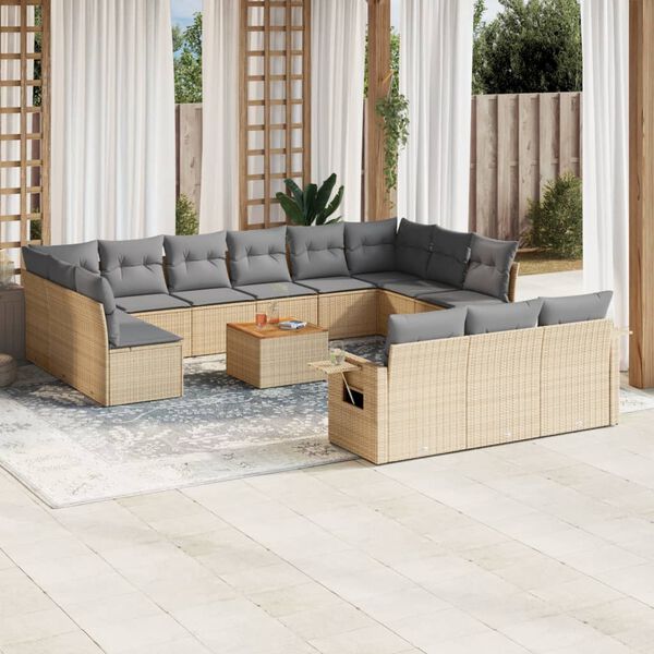 vidaXL Garden Sofa Set Mix of beige with light grey cushions Poly Rattan