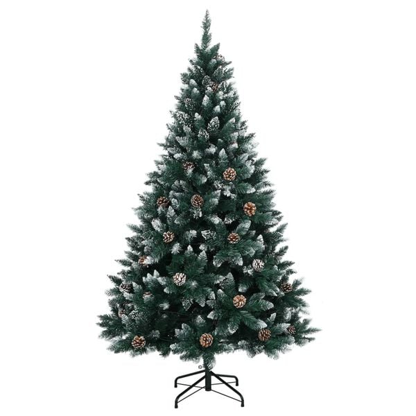 vidaXL Artificial Christmas Tree Green and White PVC, Steel 71 in