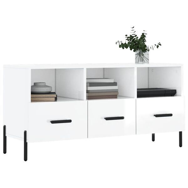 vidaXL TV Cabinet High gloss white Engineered wood, iron Medium