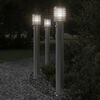 vidaXL Outdoor Floor Lamp Set of 3 Silver Stainless Steel Medium