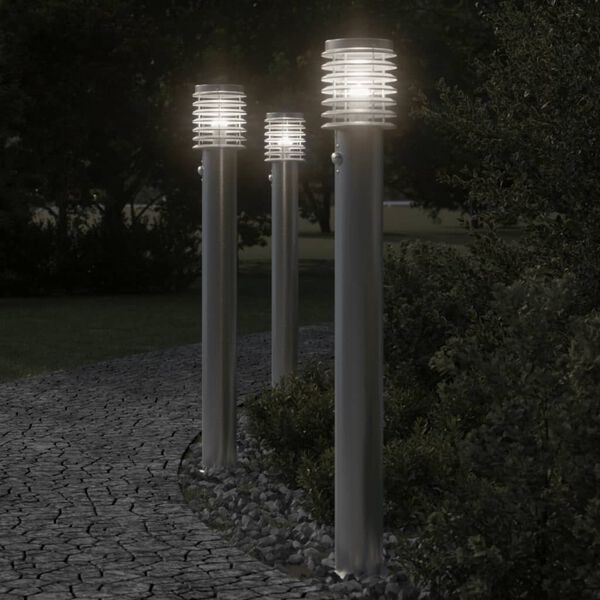 vidaXL Outdoor Floor Lamp Set of 3 Silver Stainless Steel Medium