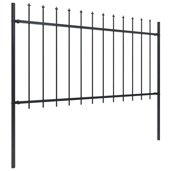 vidaXL Garden Fence with Spear Top Steel 701.3"x39.4" Black