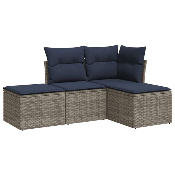 vidaXL 4 Piece Patio Sofa Set with Cushions Gray Poly Rattan